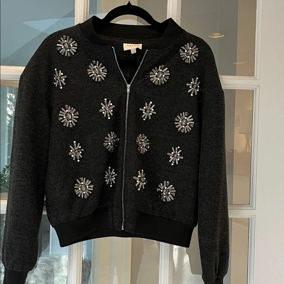 Anthropologie Harilyn grey bomber jacket with sparkle!  Size XS New - Picture 2 of 6